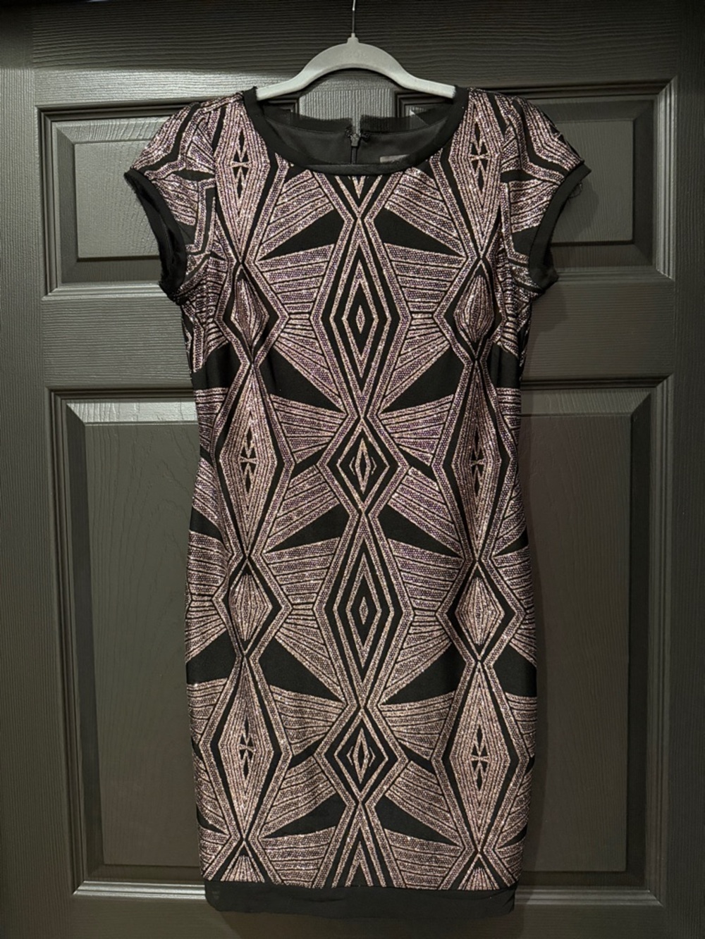 Black & Silver Sparkle Vince Camuto Geometric Sheath Dress